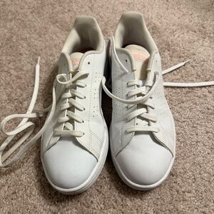 Adidas Women's White Sneakers with Pink Accent